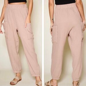 Textured Beige Light Weight Joggers Cuffed